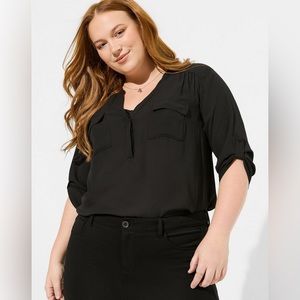 Torrid Harper Georgette Pullover 3/4 Sleeve Blouse - Black